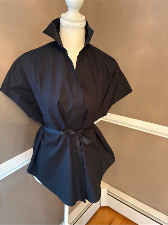 French Connection Tops - French Connection Black Short Sleeve Collared Blouse with Waist Tie